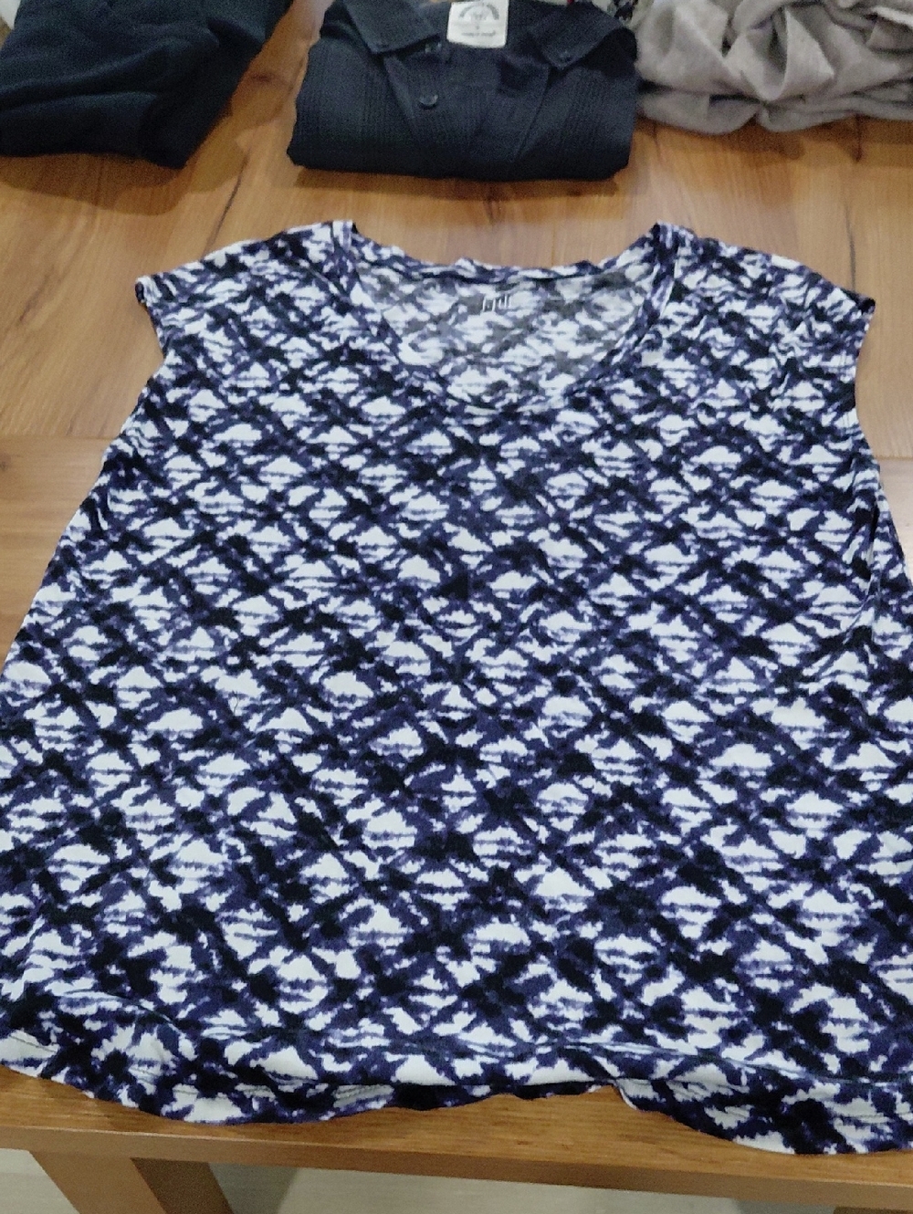 J. Jill Navy and White Short-Sleeve Patterned Tee